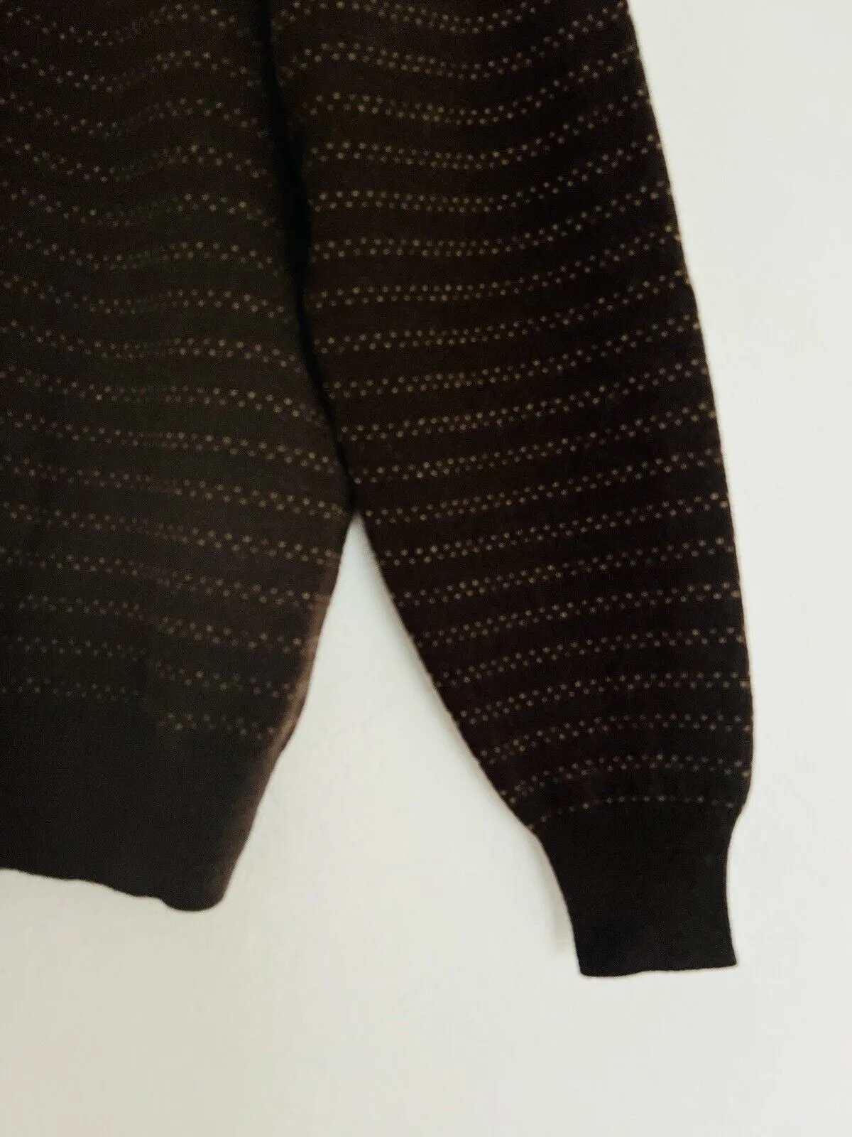 JHANE BARNES 100% Cashmere Sweater Sz M Brown Geometric Stripe Dot