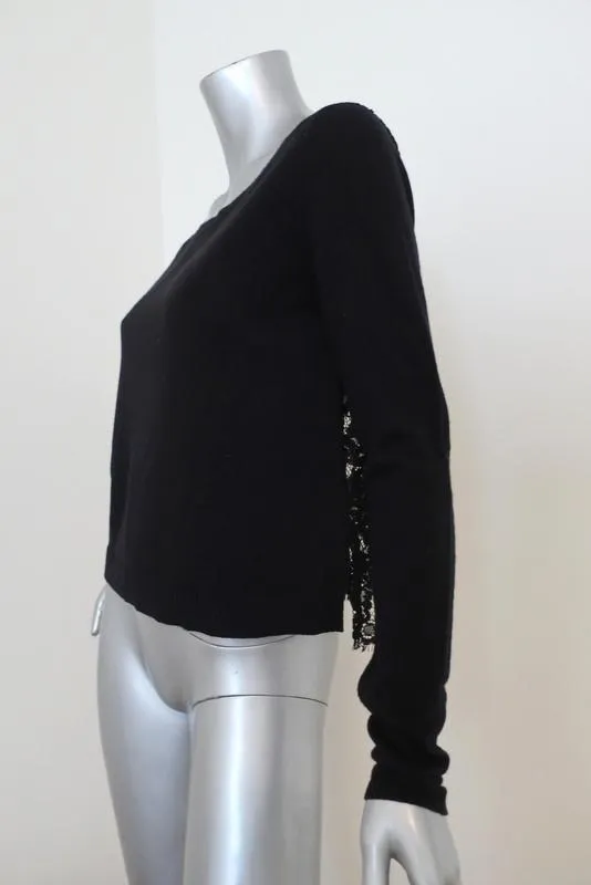 Joie Lace-Back Sweater Matrika Black Wool-Blend Size Small Scoop Neck Pullover