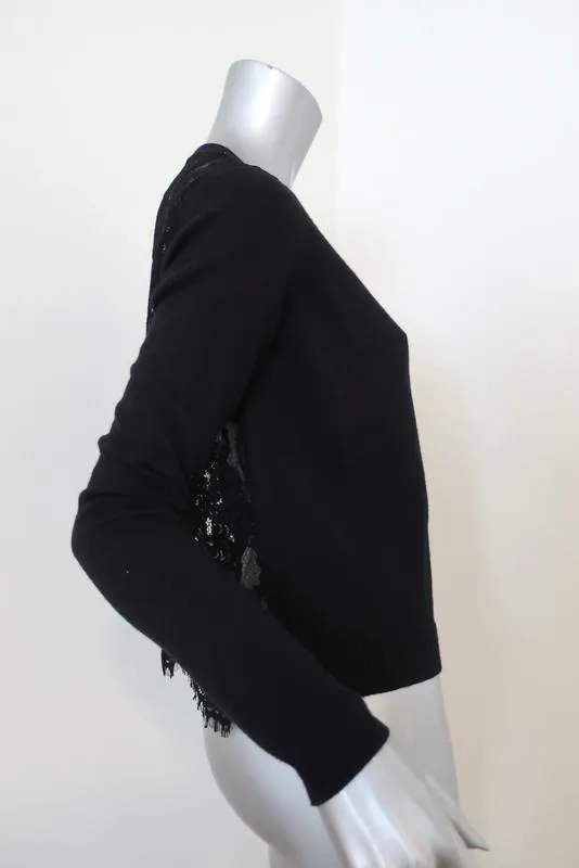 Joie Lace-Back Sweater Matrika Black Wool-Blend Size Small Scoop Neck Pullover