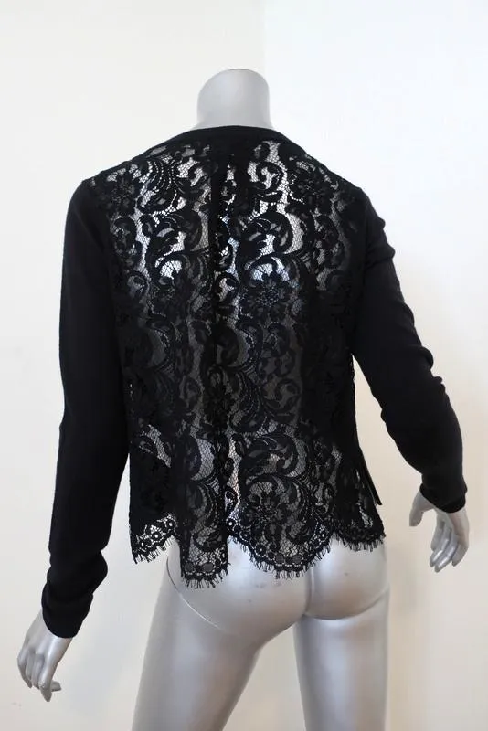 Joie Lace-Back Sweater Matrika Black Wool-Blend Size Small Scoop Neck Pullover