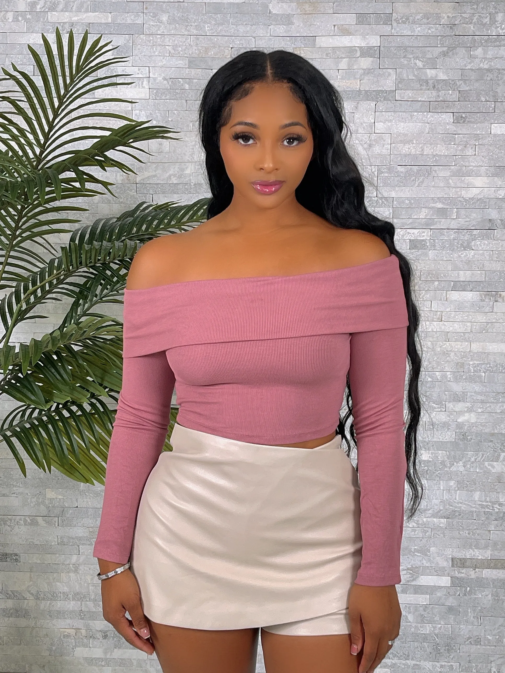 JOLIE11LTP-Rib Knit Off-Shoulder LS Top
