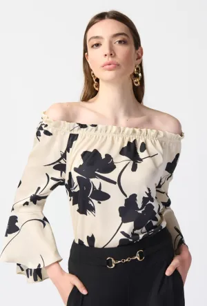 Joseph Ribkoff Floral Satin Off-the-Shoulder Top