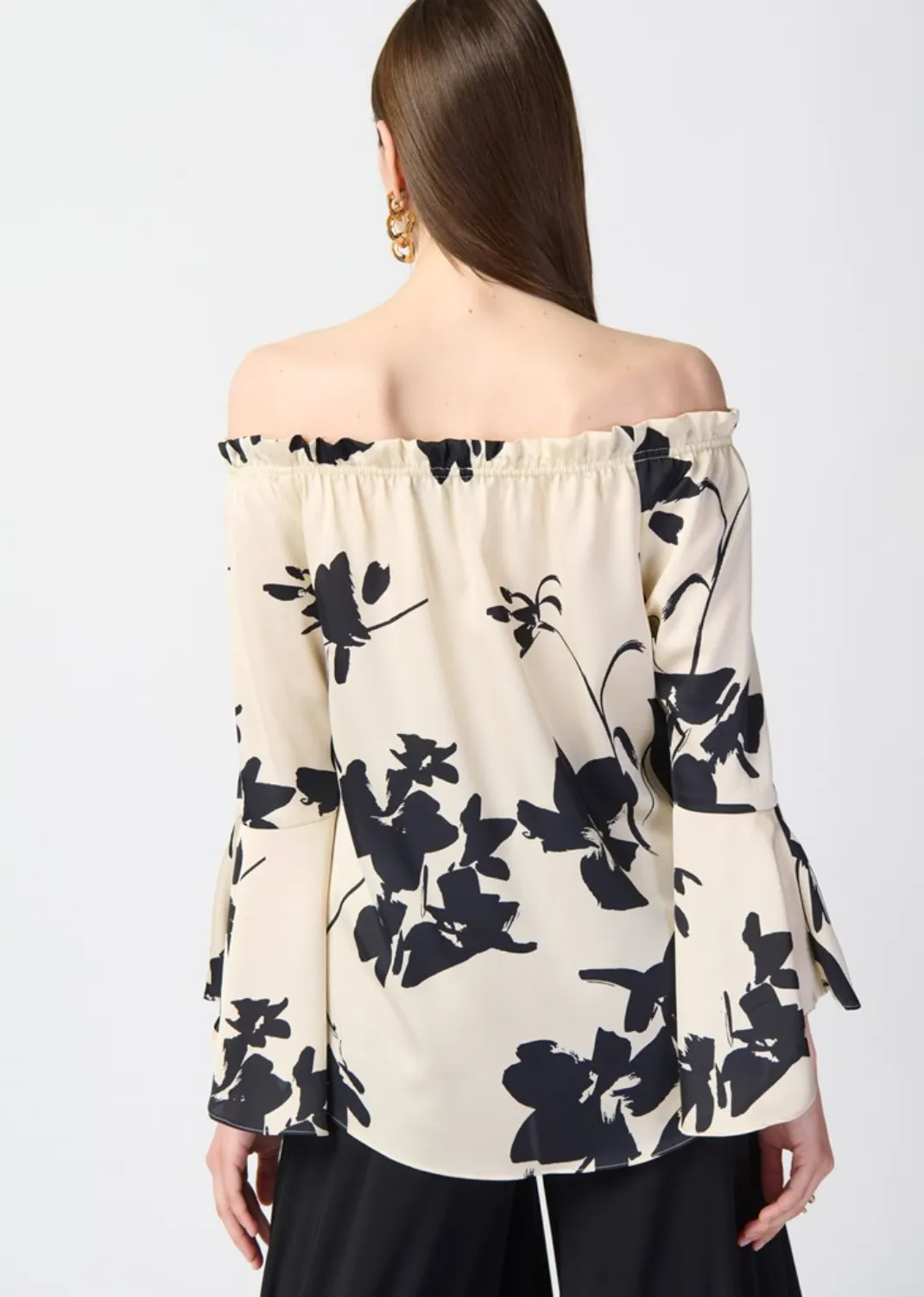 Joseph Ribkoff Floral Satin Off-the-Shoulder Top
