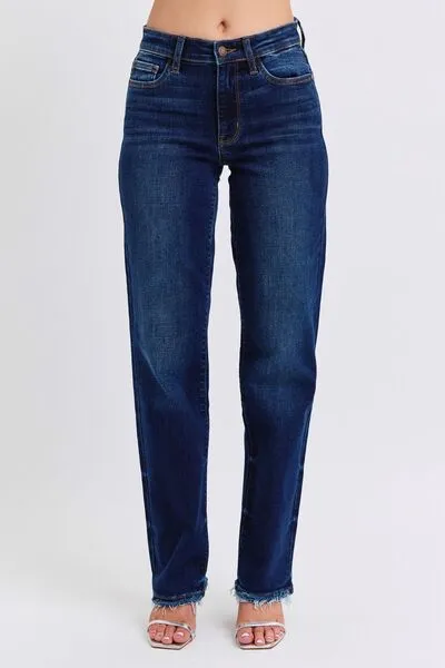 Judy Blue Full Size Raw Hem Straight Leg Jeans ONLINE EXCLUSIVE