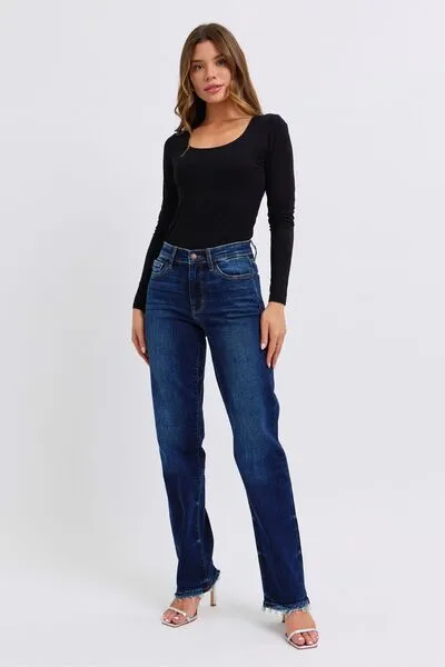 Judy Blue Full Size Raw Hem Straight Leg Jeans ONLINE EXCLUSIVE