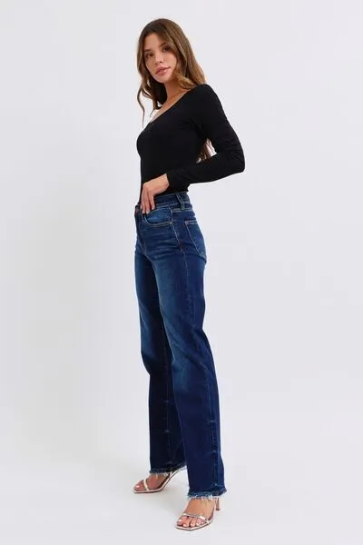 Judy Blue Full Size Raw Hem Straight Leg Jeans ONLINE EXCLUSIVE