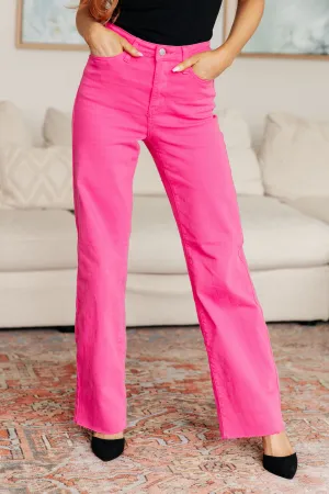 Judy Blue High Rise Pink 90's Straight Jeans with Heart Embroidery