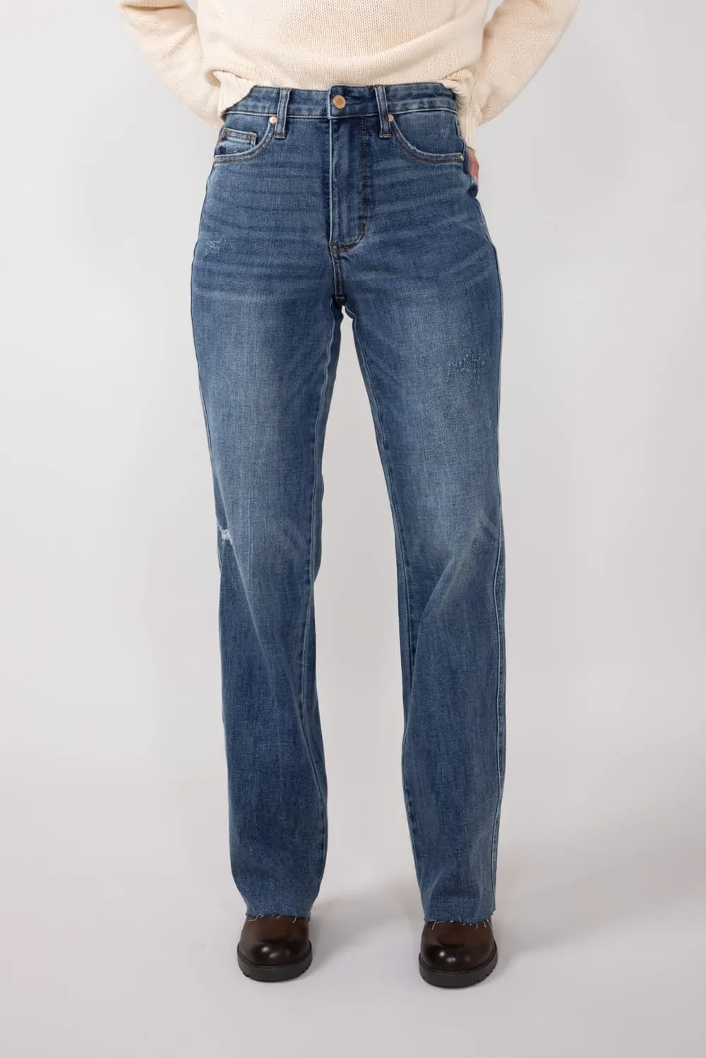 Judy Blue High Waist Raw Hem Straight Jeans for Women | 88848-REG