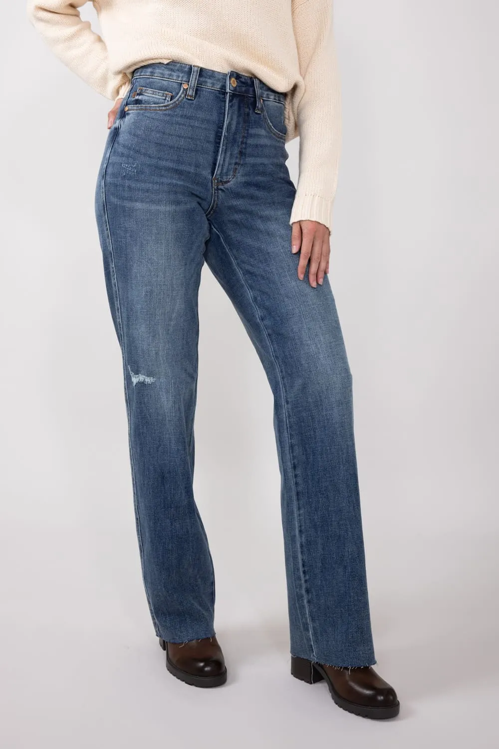 Judy Blue High Waist Raw Hem Straight Jeans for Women | 88848-REG