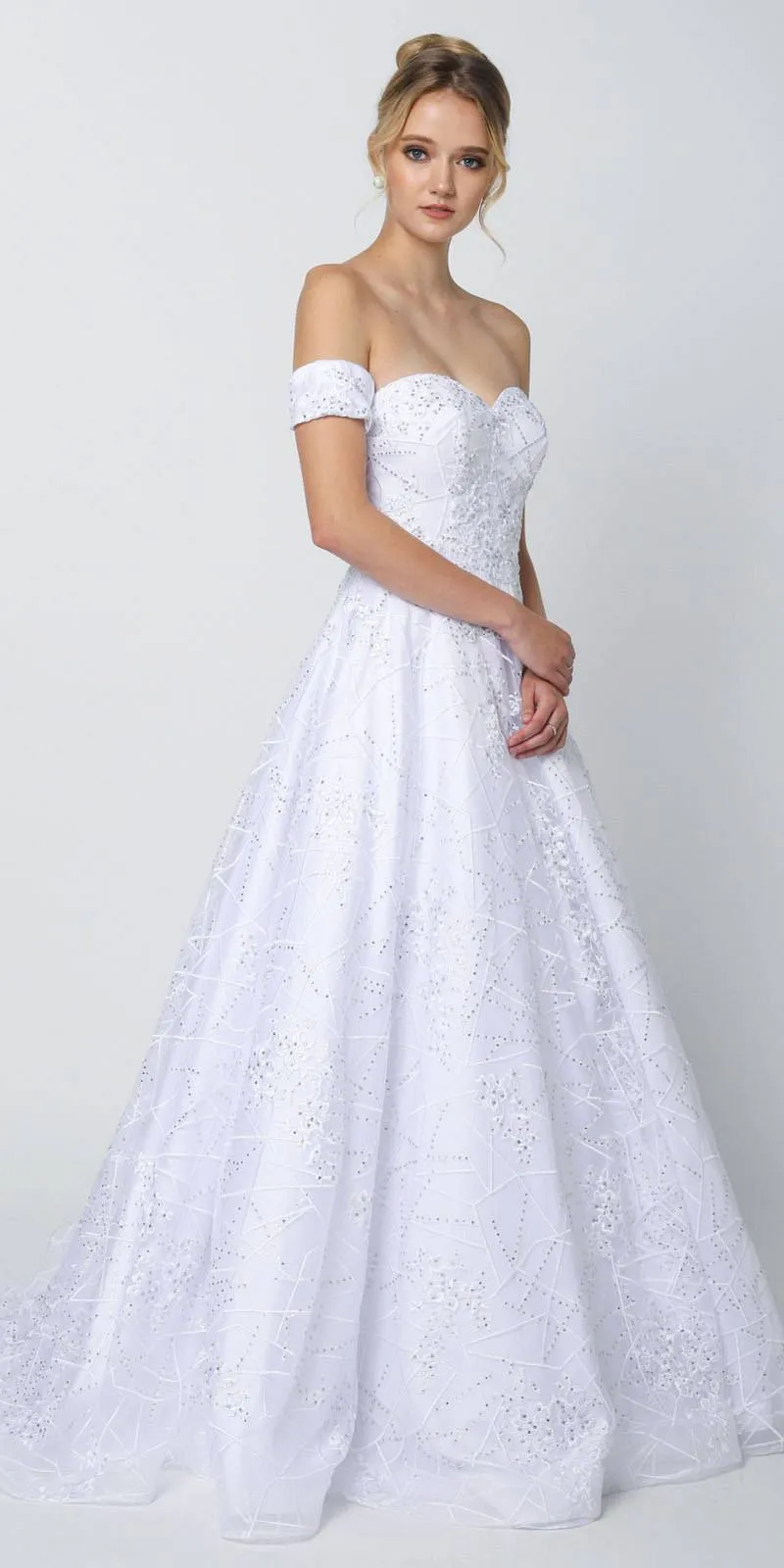 Juliet 692 Long Embroidered Lace Ball Gown Dress With Arm Band