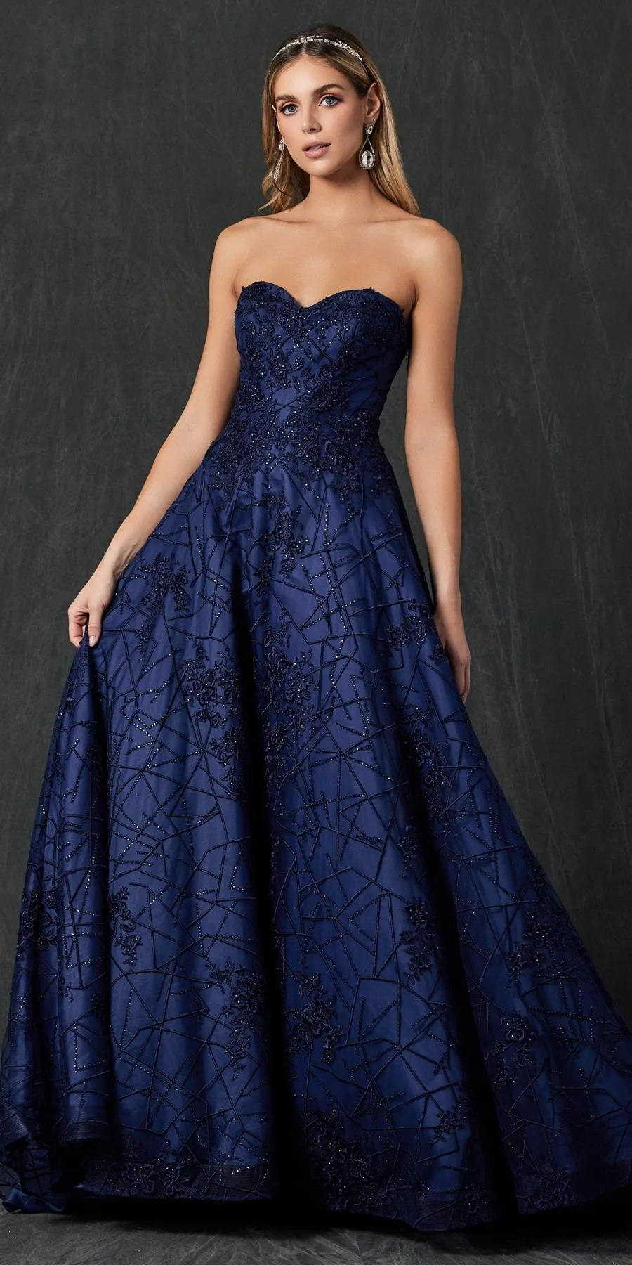 Juliet 692 Long Embroidered Lace Ball Gown Dress With Arm Band