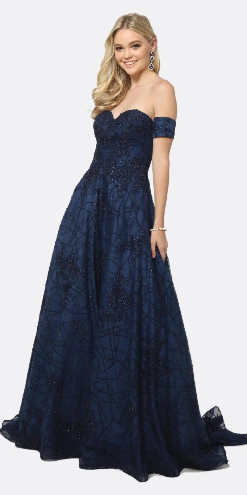 Juliet 692 Long Embroidered Lace Ball Gown Dress With Arm Band
