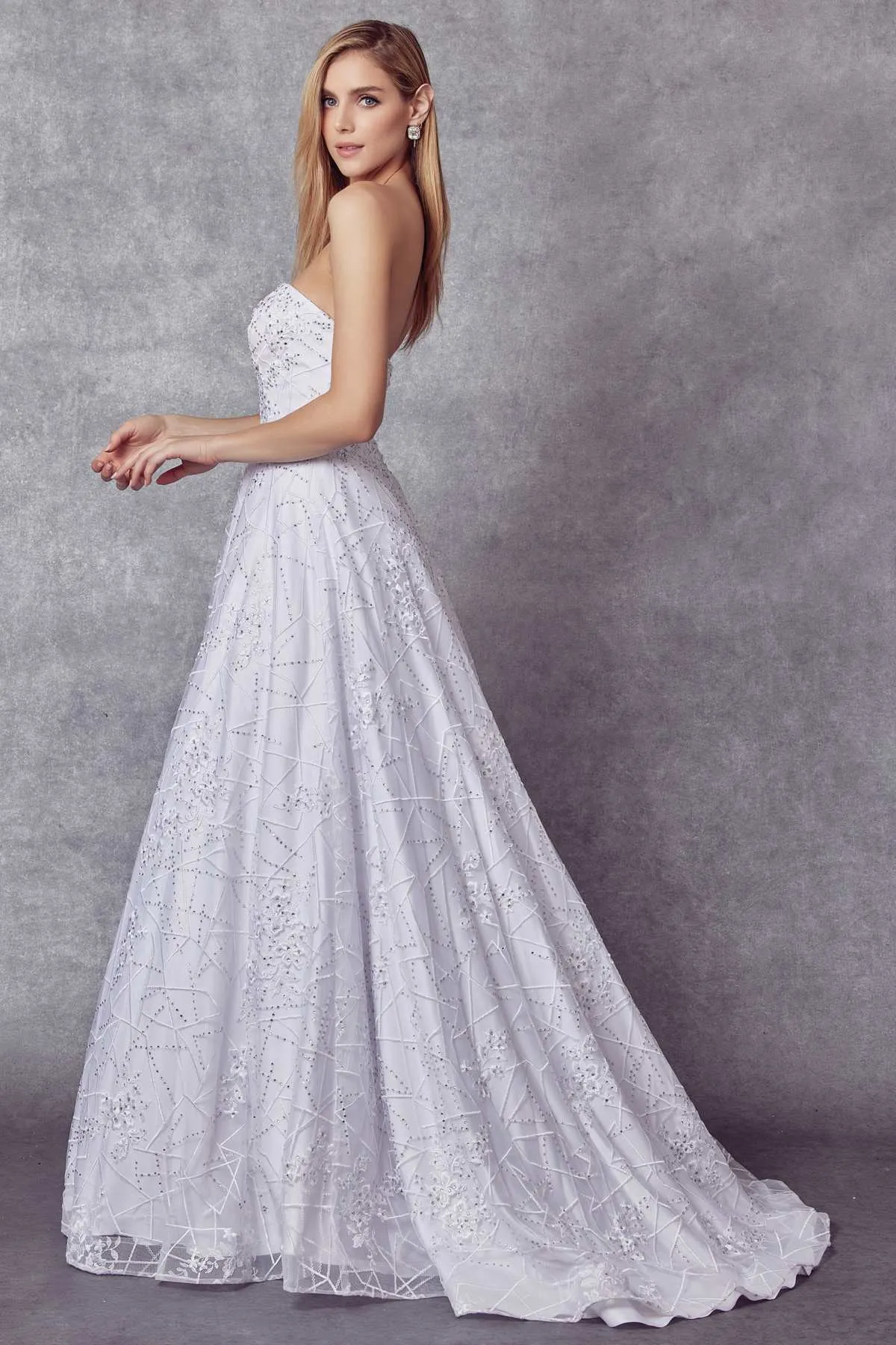 Juliet 692 Long Embroidered Lace Ball Gown Dress With Arm Band