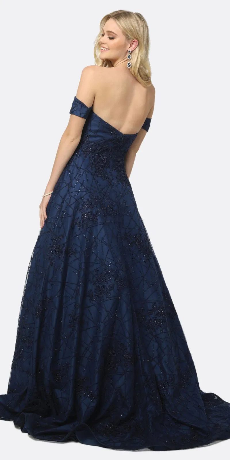 Juliet 692 Long Embroidered Lace Ball Gown Dress With Arm Band