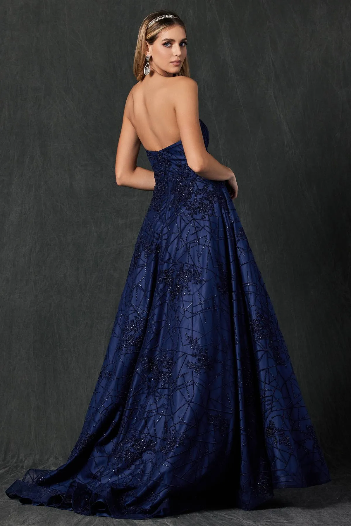 Juliet 692 Long Embroidered Lace Ball Gown Dress With Arm Band