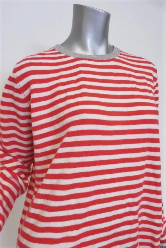Jumper Striped Cashmere Sweater Red/Gray Size 3 Crewneck Pullover NEW