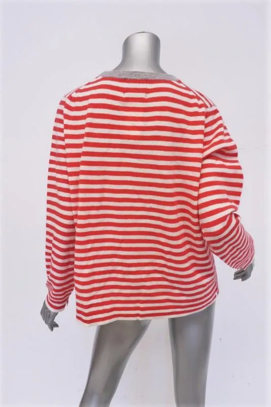 Jumper Striped Cashmere Sweater Red/Gray Size 3 Crewneck Pullover NEW