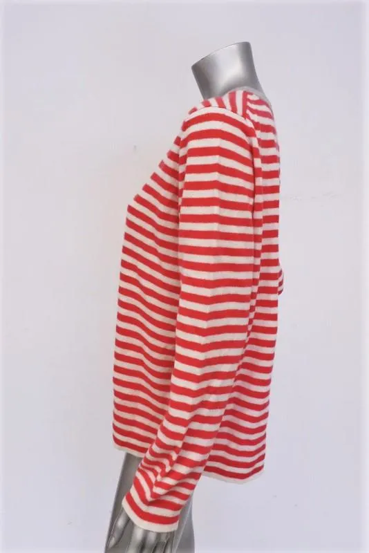 Jumper Striped Cashmere Sweater Red/Gray Size 3 Crewneck Pullover NEW