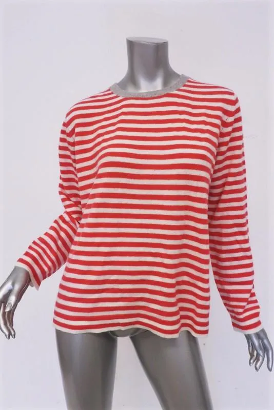 Jumper Striped Cashmere Sweater Red/Gray Size 3 Crewneck Pullover NEW