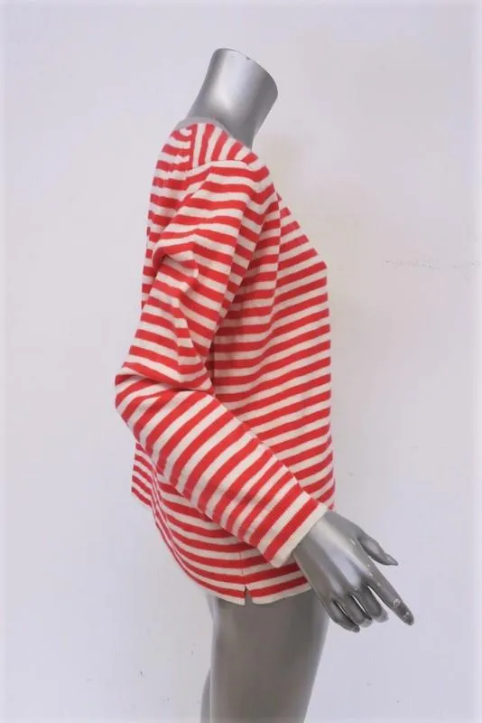 Jumper Striped Cashmere Sweater Red/Gray Size 3 Crewneck Pullover NEW