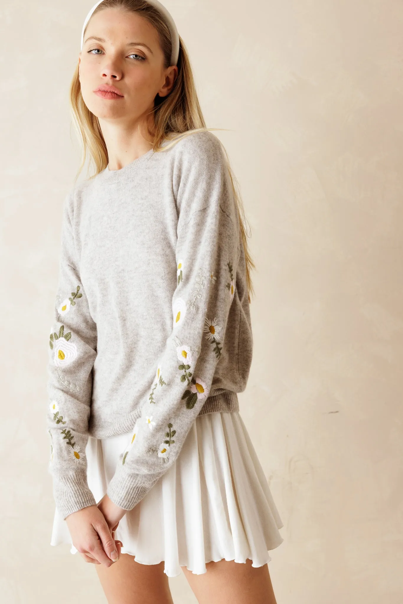 Kara Floral Embroidered Cashmere Sweater