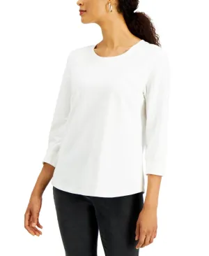 Karen Scott Womens 3/4 Sleeve Abstract Seam Petite Seamed Terry Top 100108134PT
