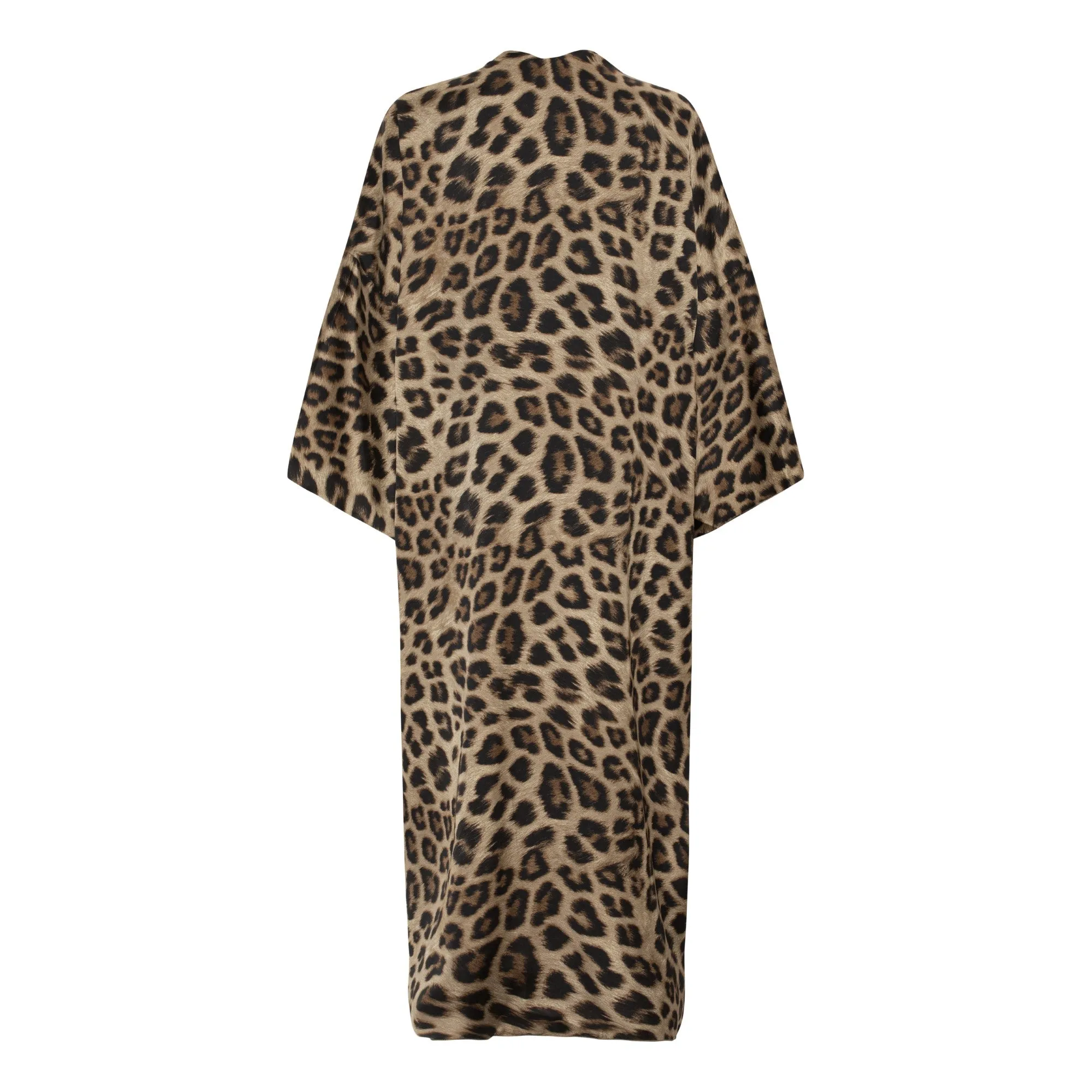 Karmamia Capri robe lang vendbar kimono med leopard og blomsterprint