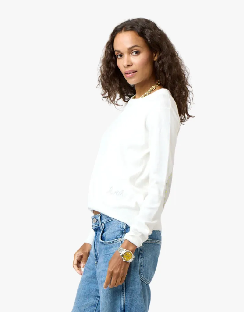 Kerri Rosenthal Patchwork Cotton Pullover Sweater in White