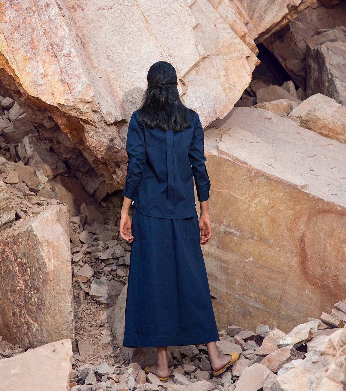 Khara Kapas   I   KharaKapas I Navy Blue Basic Shirt And Skirt Co - Ord Set   I  32 Days Of Summer