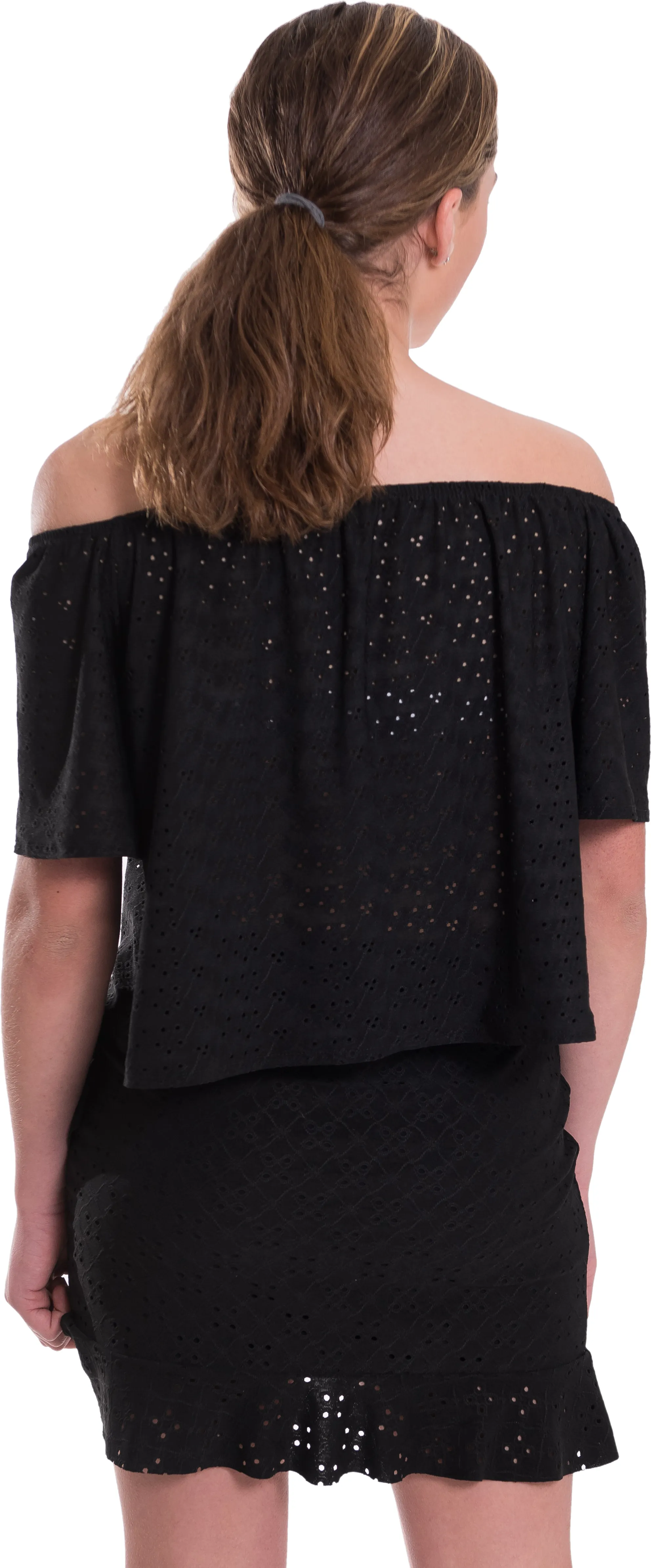 Kids Eyelet Off the Shoulder Top and Ruffle Skirt Set