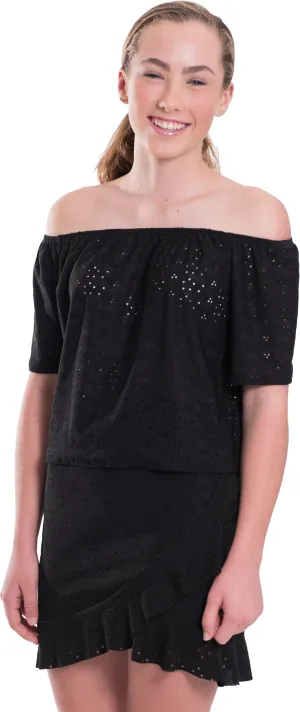 Kids Eyelet Off the Shoulder Top and Ruffle Skirt Set