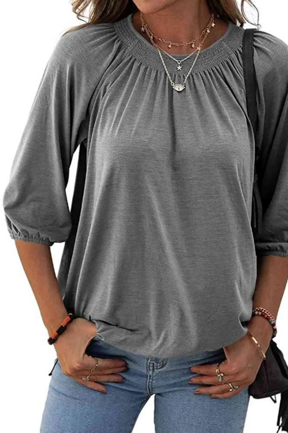 Kimmy Gathered Detail Round Neck T-Shirt