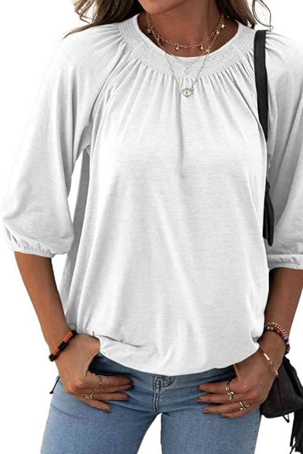 Kimmy Gathered Detail Round Neck T-Shirt