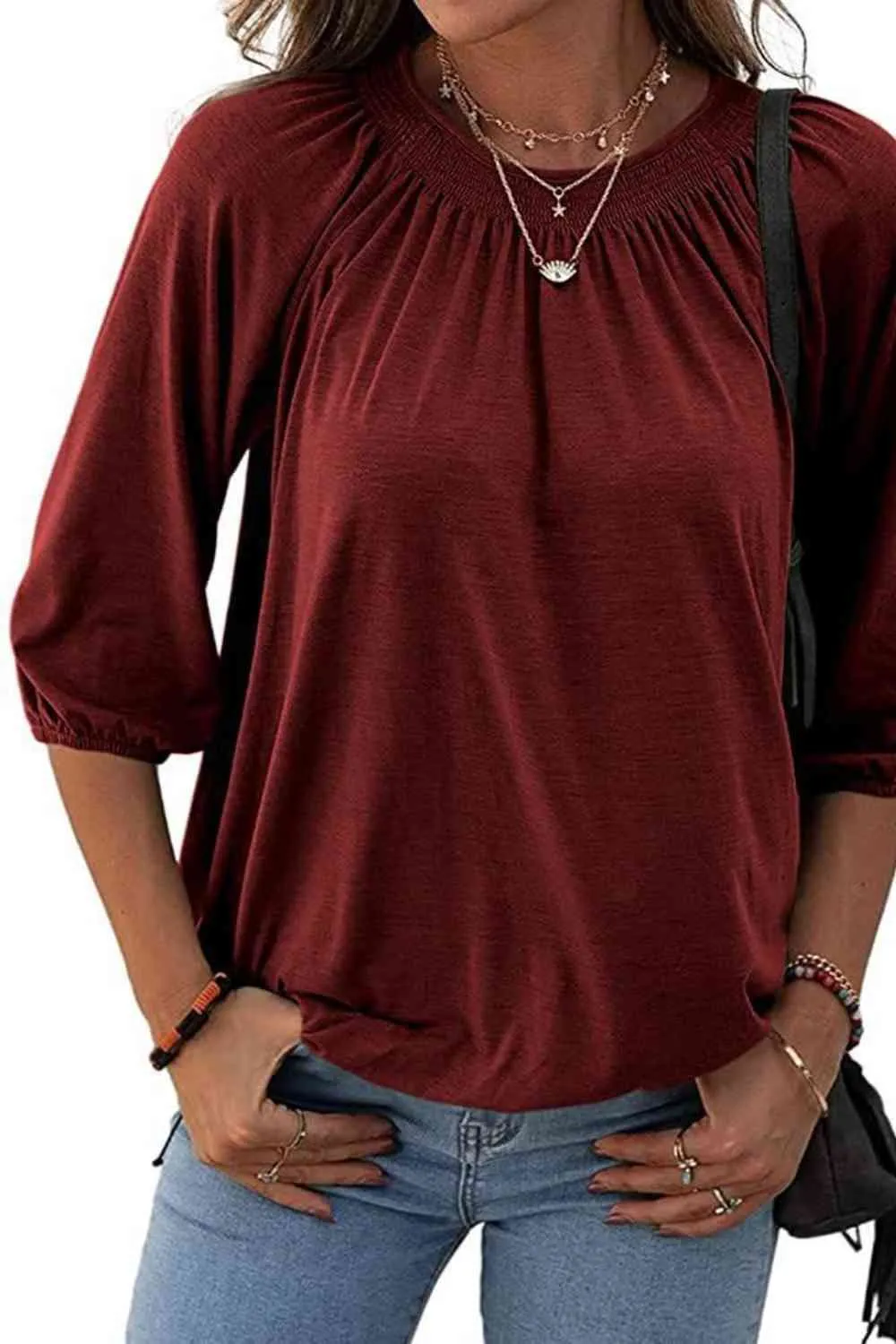 Kimmy Gathered Detail Round Neck T-Shirt