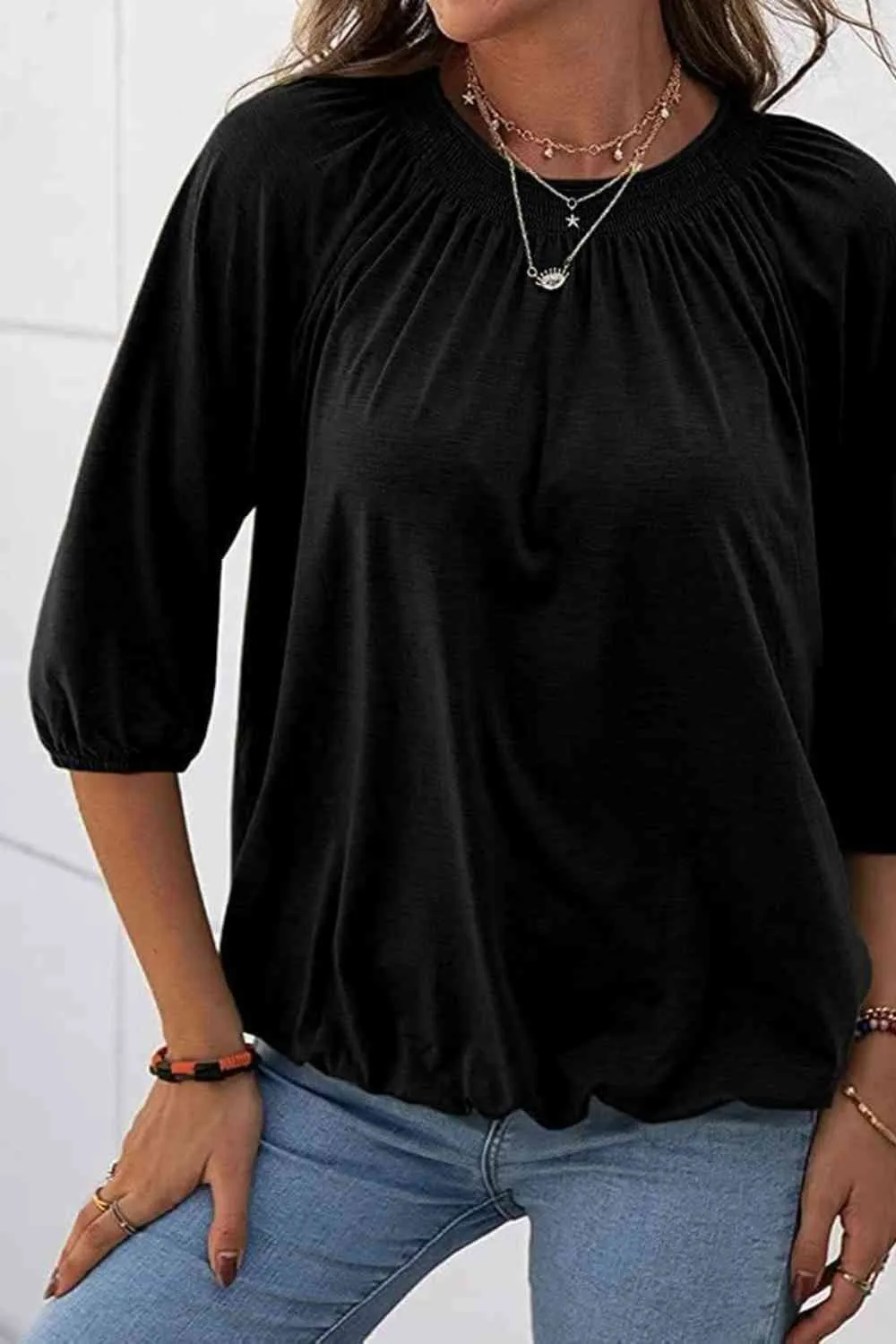 Kimmy Gathered Detail Round Neck T-Shirt