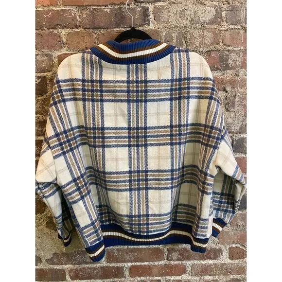 K.S be your style Blue/White Plaid Varsity Pullover Sweater Women’s Size 6