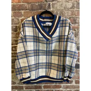 K.S be your style Blue/White Plaid Varsity Pullover Sweater Women’s Size 6