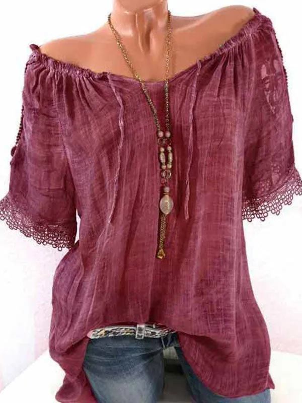Lace-Combo Off-Shoulder Tee--Clearance