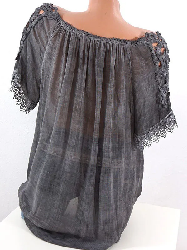 Lace-Combo Off-Shoulder Tee--Clearance