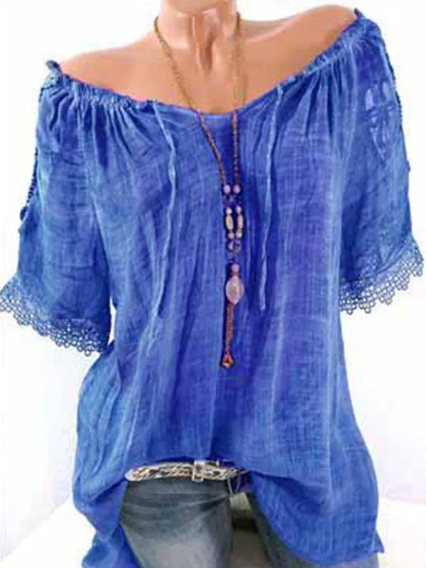 Lace-Combo Off-Shoulder Tee--Clearance