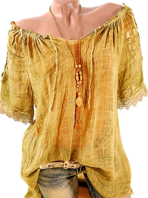 Lace-Combo Off-Shoulder Tee--Clearance