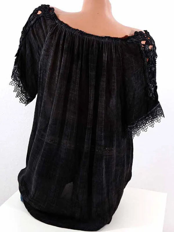 Lace-Combo Off-Shoulder Tee--Clearance