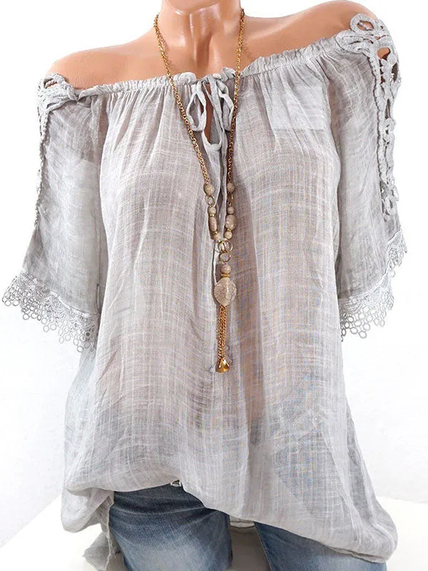 Lace-Combo Off-Shoulder Tee--Clearance