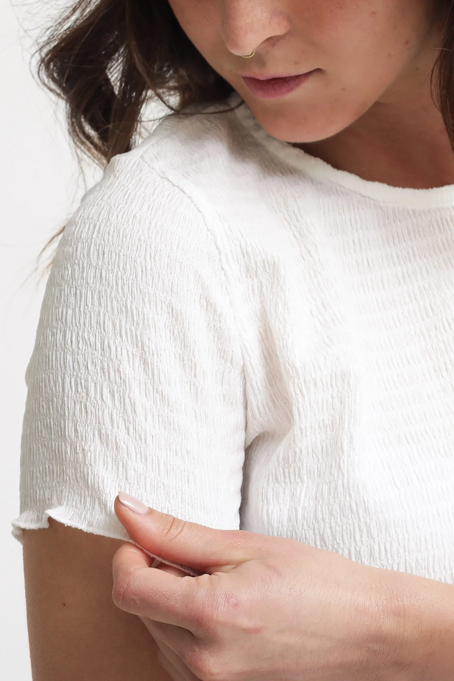 Ladies Top - Off White Plisse