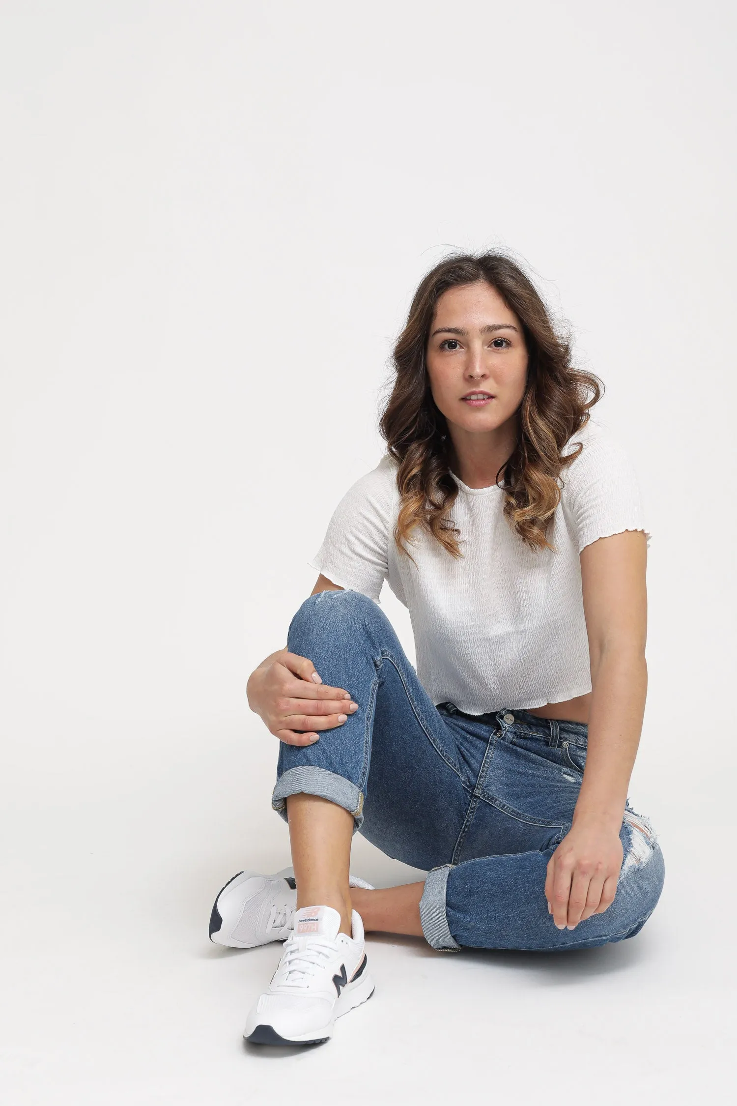 Ladies Top - Off White Plisse