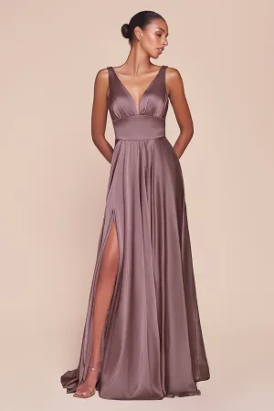 Ladivine 7469 Long Formal Evening Satin Dress with Slit