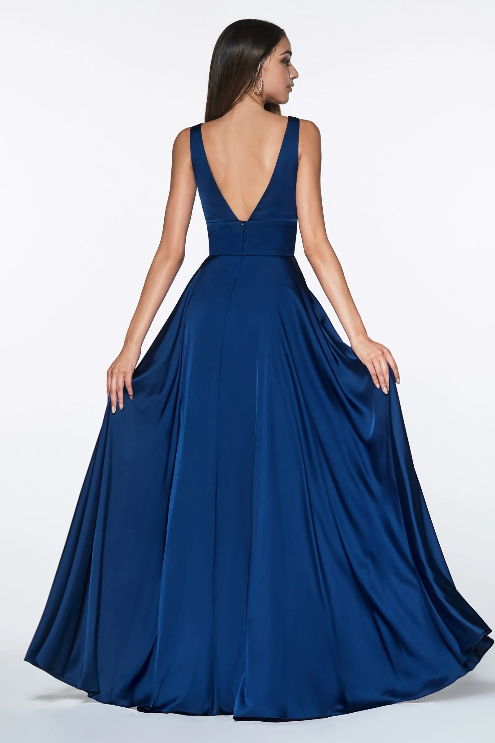 Ladivine 7469 Long Formal Evening Satin Dress with Slit