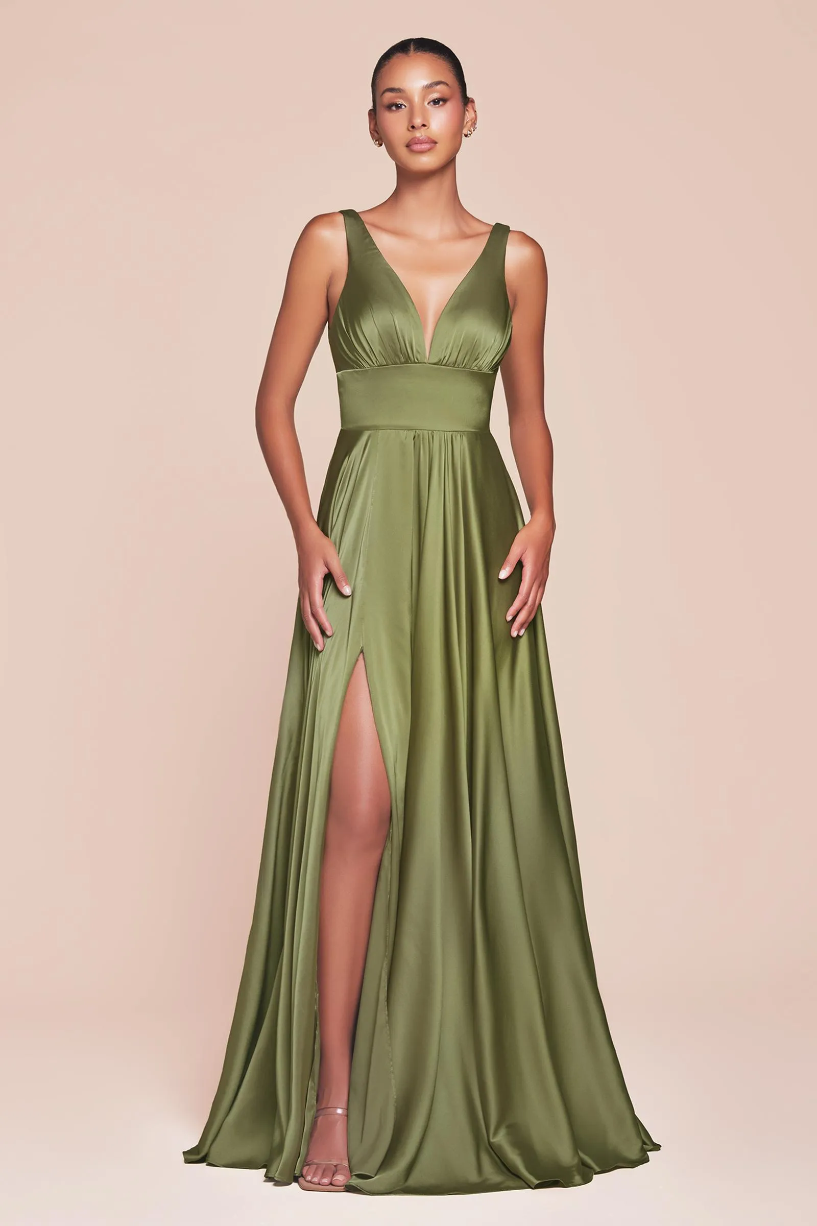 Ladivine 7469 Long Formal Evening Satin Dress with Slit