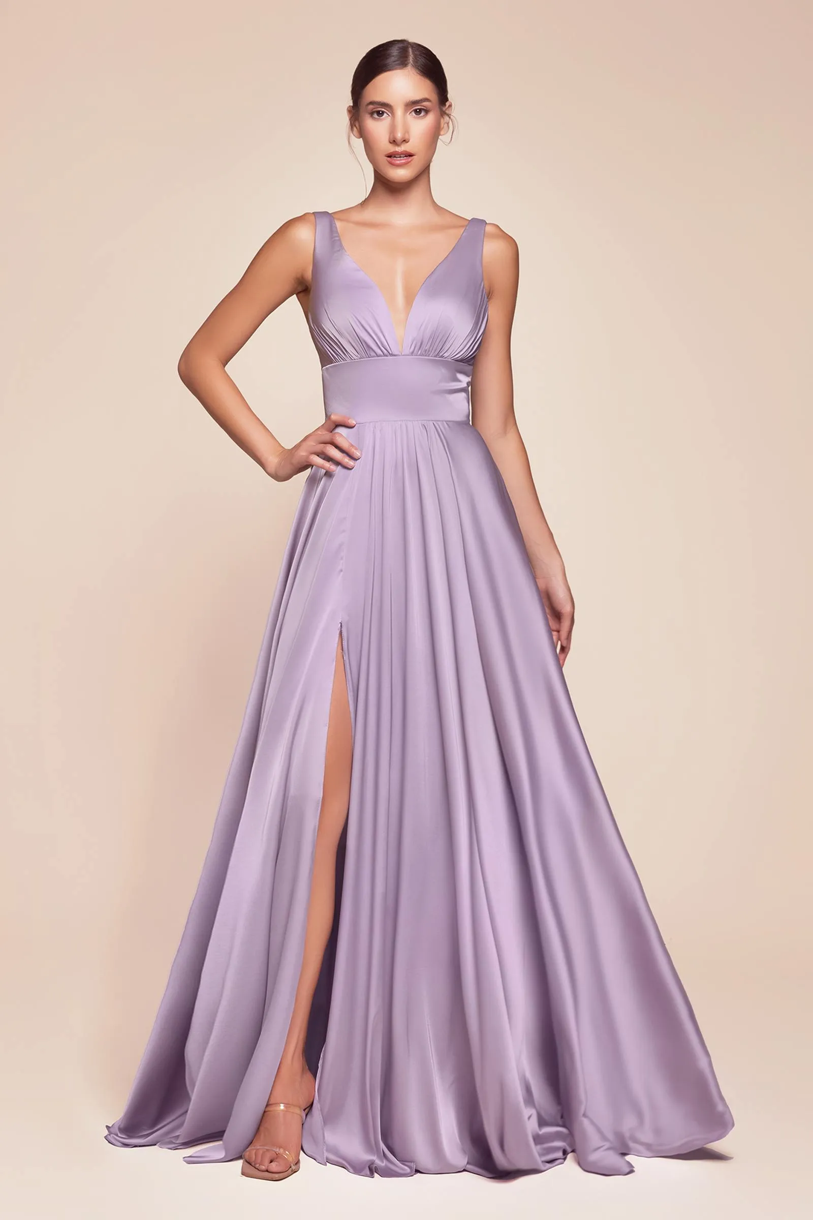 Ladivine 7469 Long Formal Evening Satin Dress with Slit