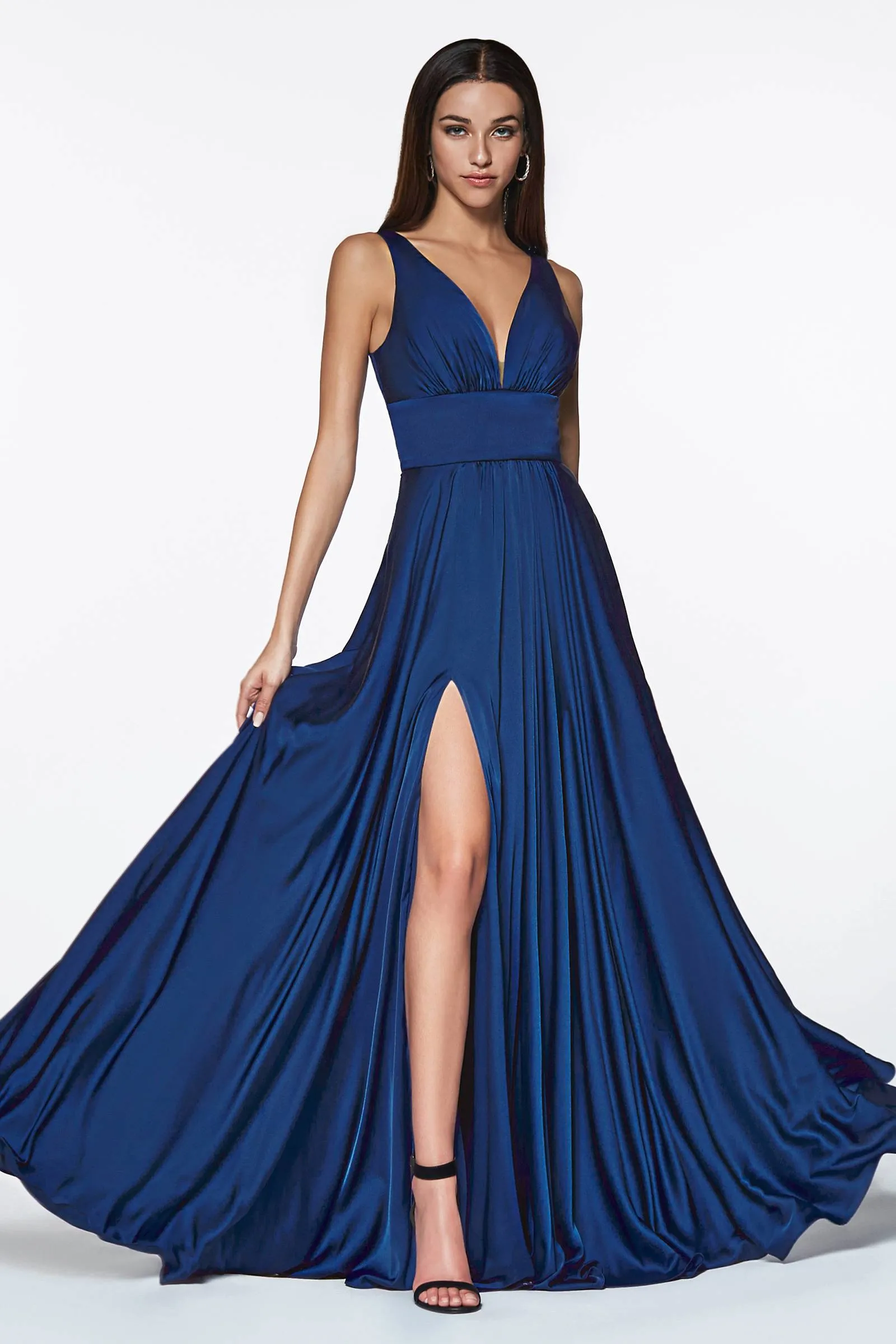 Ladivine 7469 Long Formal Evening Satin Dress with Slit